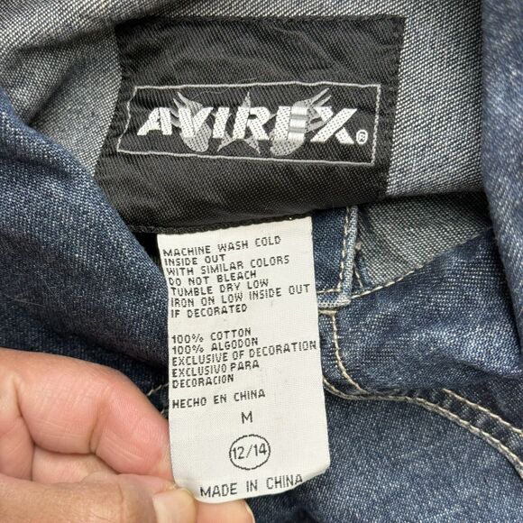 VTG Avirex USA Embroidered Patch Button Up Denim Jean Jacket Youth M Y2K Eagle - Picture 9 of 9